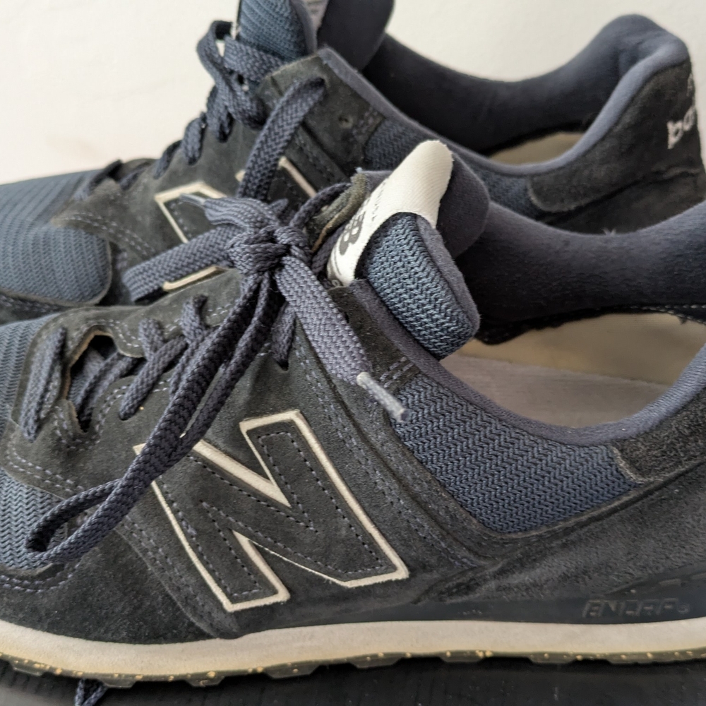 New Balance 574 Custom Shop USA Made Men's Suede Navy And Charcoal Bottom 10.5 W